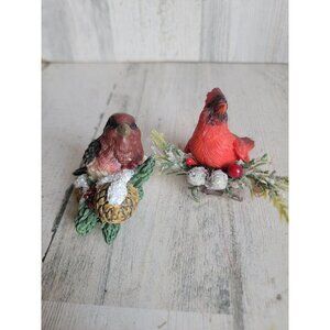 Red cardinal snow branch bird mistletoe ornament Xmas set